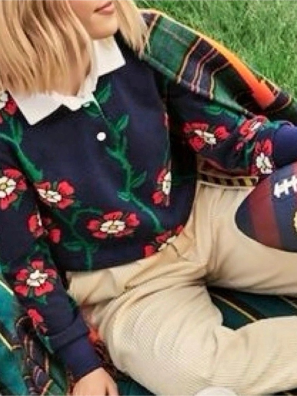 Rowing Blazers x Target Rose Print Long Sleeve polo rugby sweater L, like new